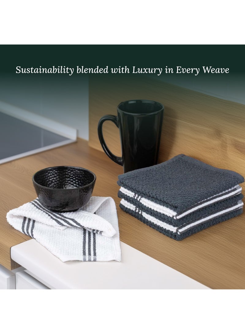 Cloud Scape Linen 12-Piece Kitchen Essentials Set – Includes Absorbent Dishcloths & Kitchen Towels, Non-Slip Silicone Grip, Grey - Image 5