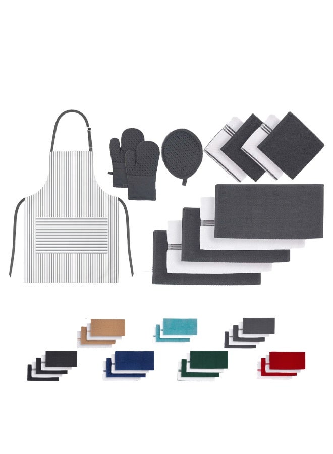 كلاود سكيب لينين 12-Piece Kitchen Essentials Set – Includes Absorbent Dishcloths & Kitchen Towels, Non-Slip Silicone Grip, Grey - Image 1