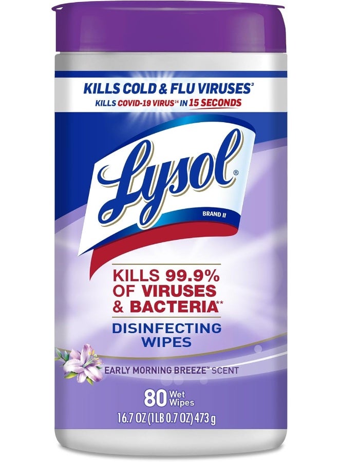 Lysol Disinfecting Wipes, Early Morning Breeze, 80ct, Packaging May Vary - Image 1