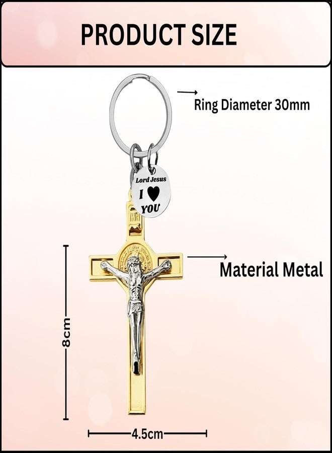 M Men Style Jesus Crucifix Cross Metal Keychain | Christian Religious Key Ring for Men & Women | Faith Gift Accessory Gold SKey2025673 - Image 2