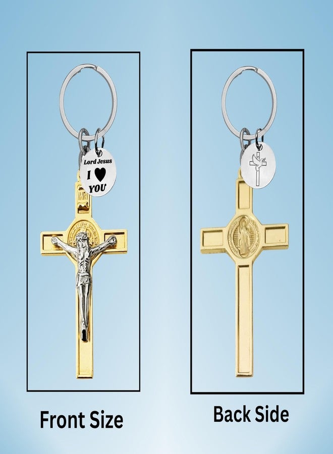 M Men Style Jesus Crucifix Cross Metal Keychain | Christian Religious Key Ring for Men & Women | Faith Gift Accessory Gold SKey2025673 - Image 3