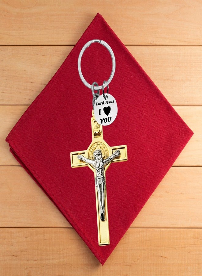 M Men Style Jesus Crucifix Cross Metal Keychain | Christian Religious Key Ring for Men & Women | Faith Gift Accessory Gold SKey2025673 - Image 4