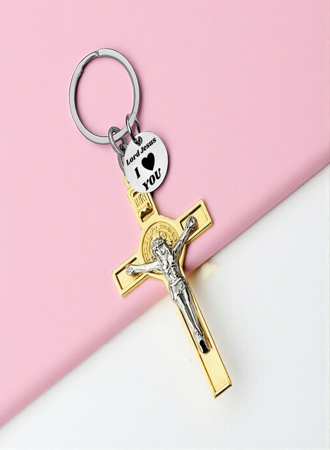 M Men Style Jesus Crucifix Cross Metal Keychain | Christian Religious Key Ring for Men & Women | Faith Gift Accessory Gold SKey2025673 - Image 5