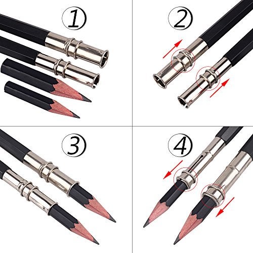 GTHER 5PCS Double Head Pencil Extender, Adjustable Art Pencil Lengthener Holder with Aluminum Handle for Colored Pencils Crayon School Office Supplies, Black - Image 4