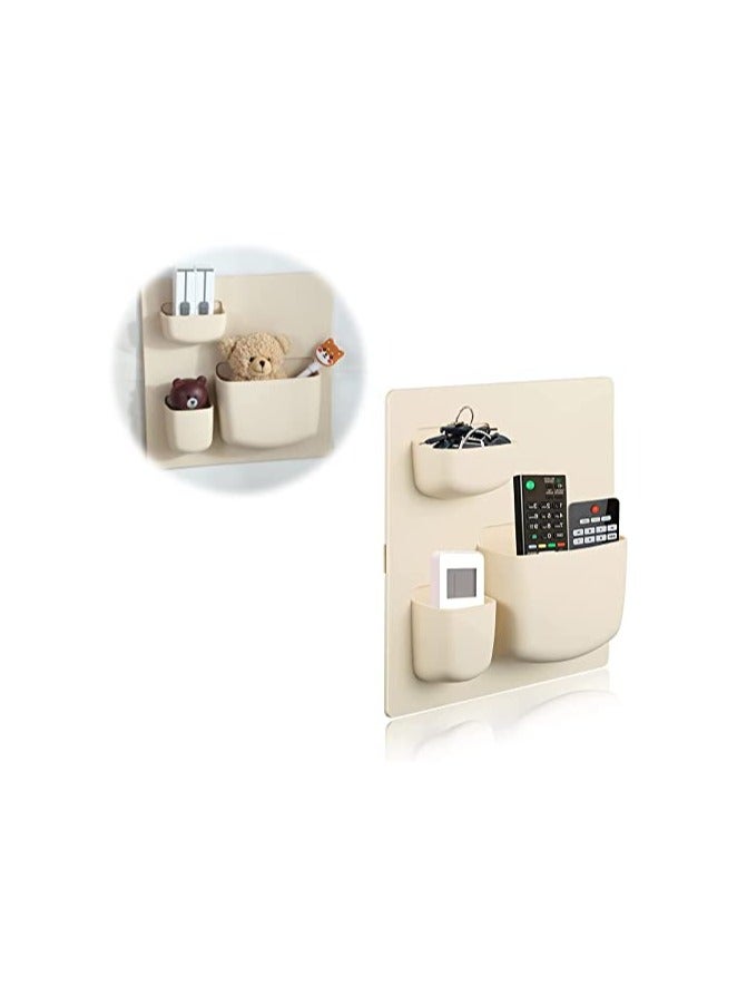 Excefore Remote Control Holder Wall Mount Household Hole Free Self-Adhesive Holder for Bed Table Couch Recliner Holder Bedroom Storage Organizer Box Office School Bathroom Kitchen Shelf (1Pcs Apricot)  - Image 1