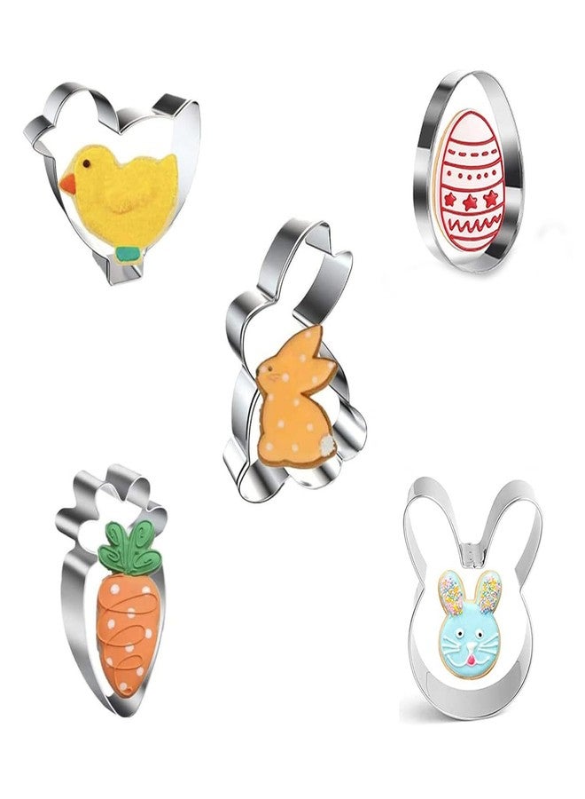 HIPIHOM Easter Cookie Cutters 5 Pcs Set - Bunny, Chick, Rabbit, Egg, Carrot Molds for Easter & Spring Decorations - Image 1