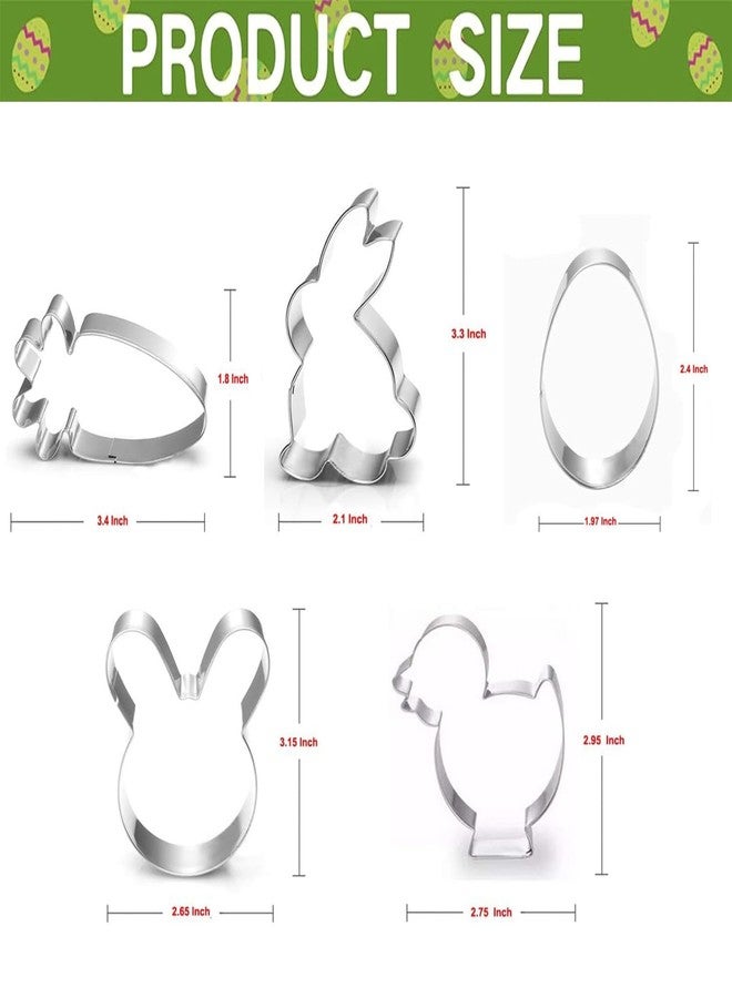 HIPIHOM Easter Cookie Cutters 5 Pcs Set - Bunny, Chick, Rabbit, Egg, Carrot Molds for Easter & Spring Decorations - Image 2