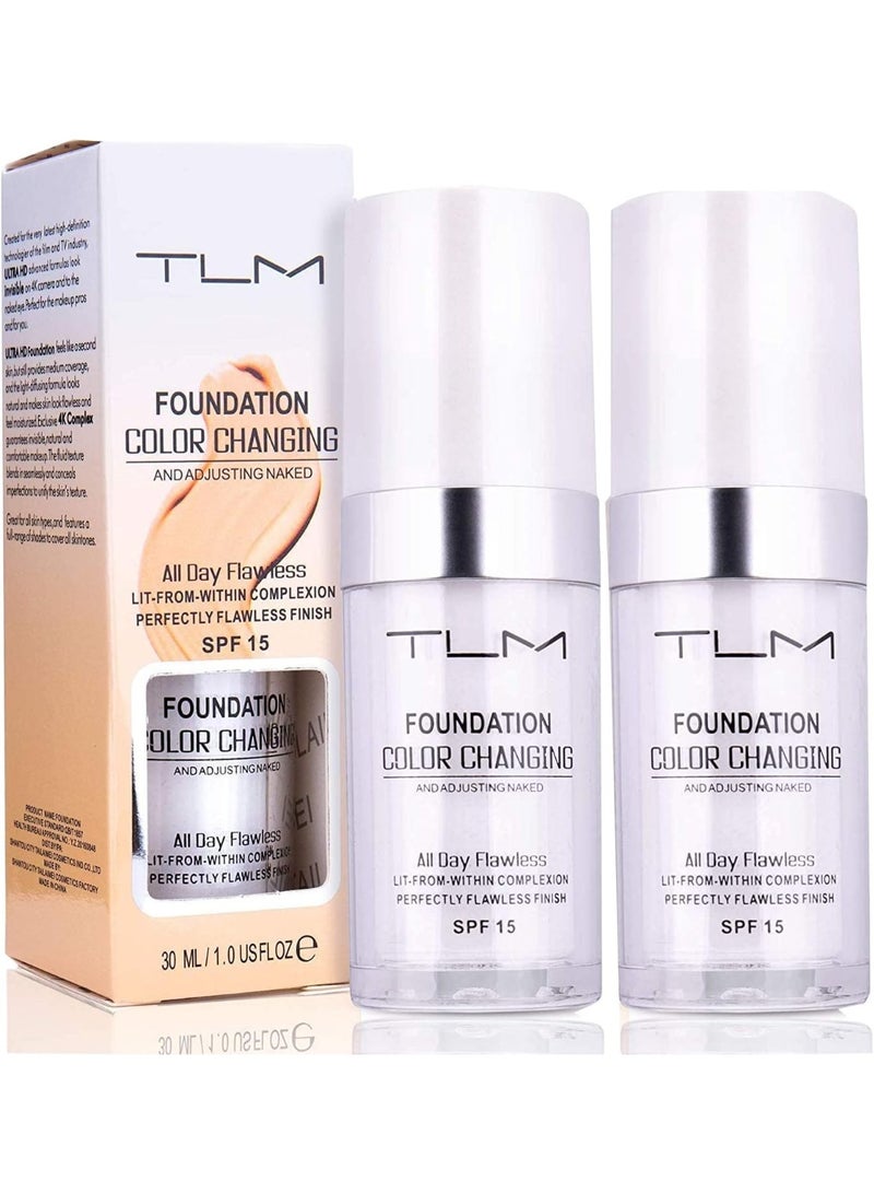 Omaky 30ml TLM Concealer Cover Cream Flawless Colour Changing Foundation Makeup Base Nude Face Liquid Cover Concealer Changing Warm Skin Tone Moisturizing Cover for women&girls(2pcs)