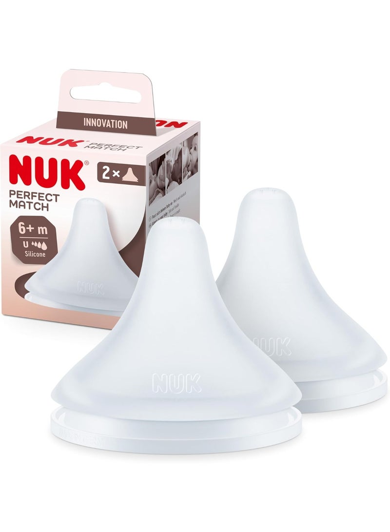 NUK Perfect Match Baby Bottle Teats Universal Silicone Teat 6+ Months 2 Pcs - Image 4