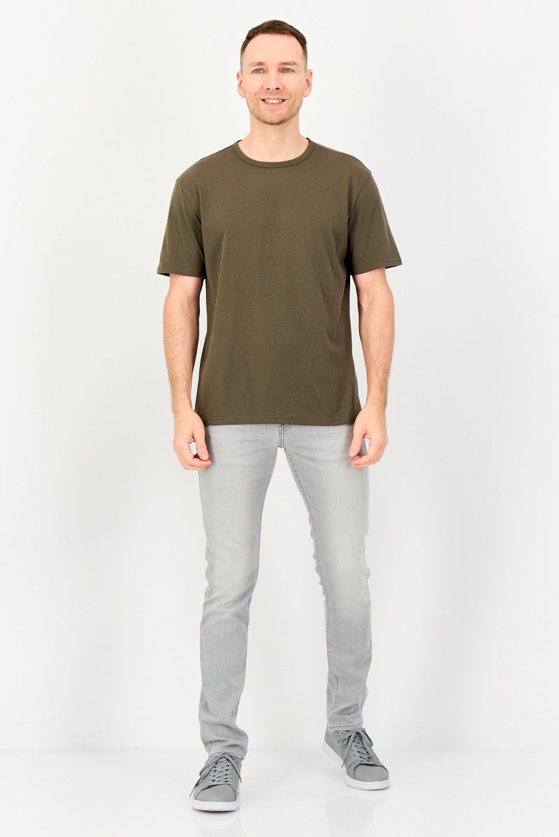 Algspar Men Crew Neck Short Sleeve Solid T-Shirt, Olive - Image 3