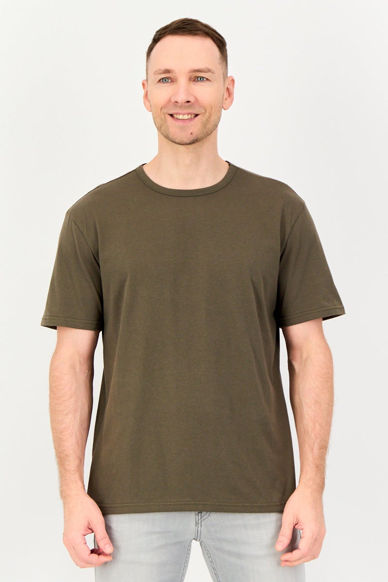 Algspar Men Crew Neck Short Sleeve Solid T-Shirt, Olive - Image 1