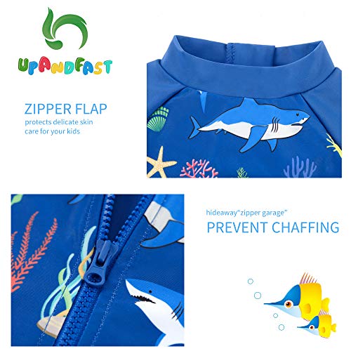 upandfast Baby/Toddler Boy Swimsuit One Piece Zip Swimwear Sunsuits with Sun Hat UPF 50+ Sun Protection Infant Boy Swimsuit (Blue Shark(LS), 9-12 Months) - Image 4
