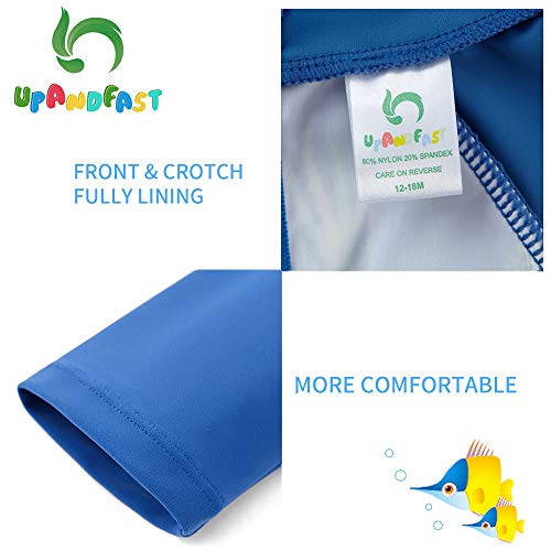 upandfast Baby/Toddler Boy Swimsuit One Piece Zip Swimwear Sunsuits with Sun Hat UPF 50+ Sun Protection Infant Boy Swimsuit (Blue Shark(LS), 9-12 Months) - Image 5