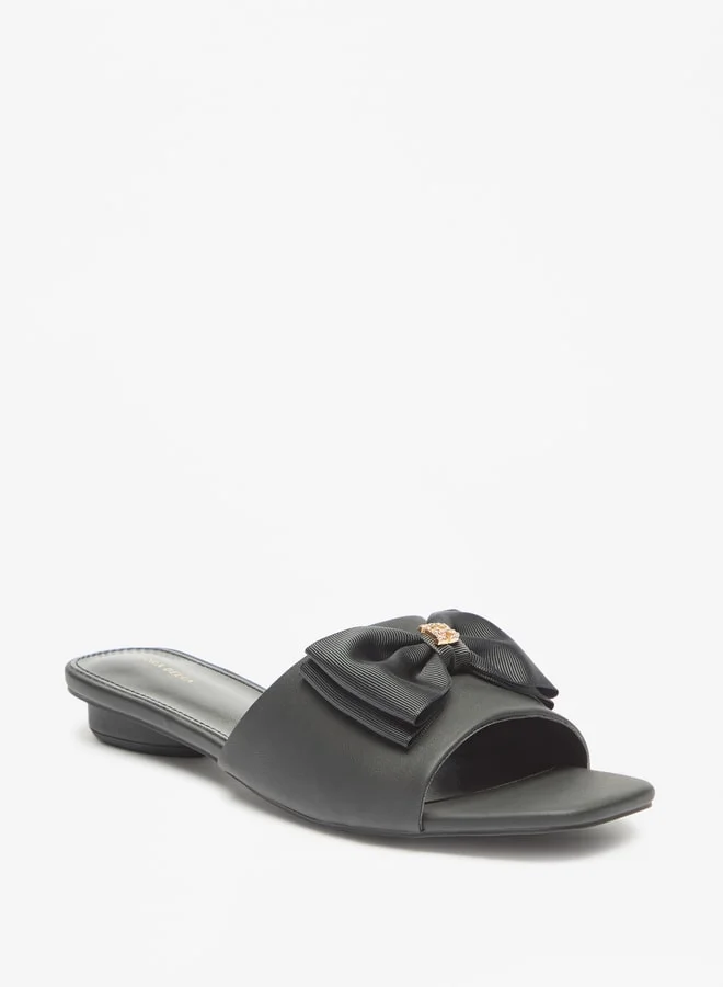 Flora Bella By Shoexpress Women's Bow Accented Slip-On Slide Sandals