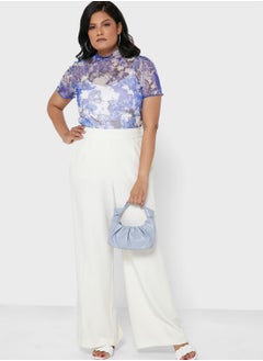 I Saw It First Curve Blue Plus Size Printed Mesh Lettuce Hem Top  - Image 4