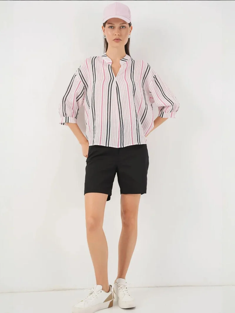 بيغ دارت بلوزة بياقة على شكل حرف  مخططة