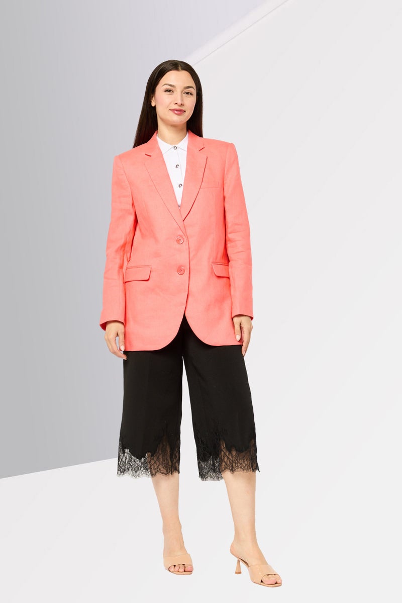 Michael Kors Women Oversized Long Sleeve Plain Blazer, Coral  - Image 4