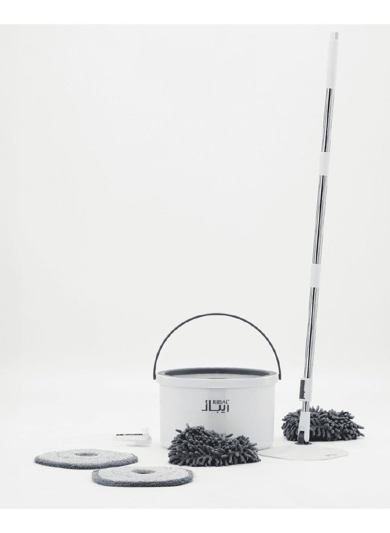 ريبال ممسحة ماجيك برو للأرضيات مع دلو ذكي مزدوج الخزان - ممسحة مسطحة دوارة 360 درجة مع بخاخ، مقبض عصر تلقائي ووسادات من الألياف الدقيقة - نظام تنظيف جاف ورطب، عجلات لسهولة الحركة، تصميم موفر للمياه - Image 1