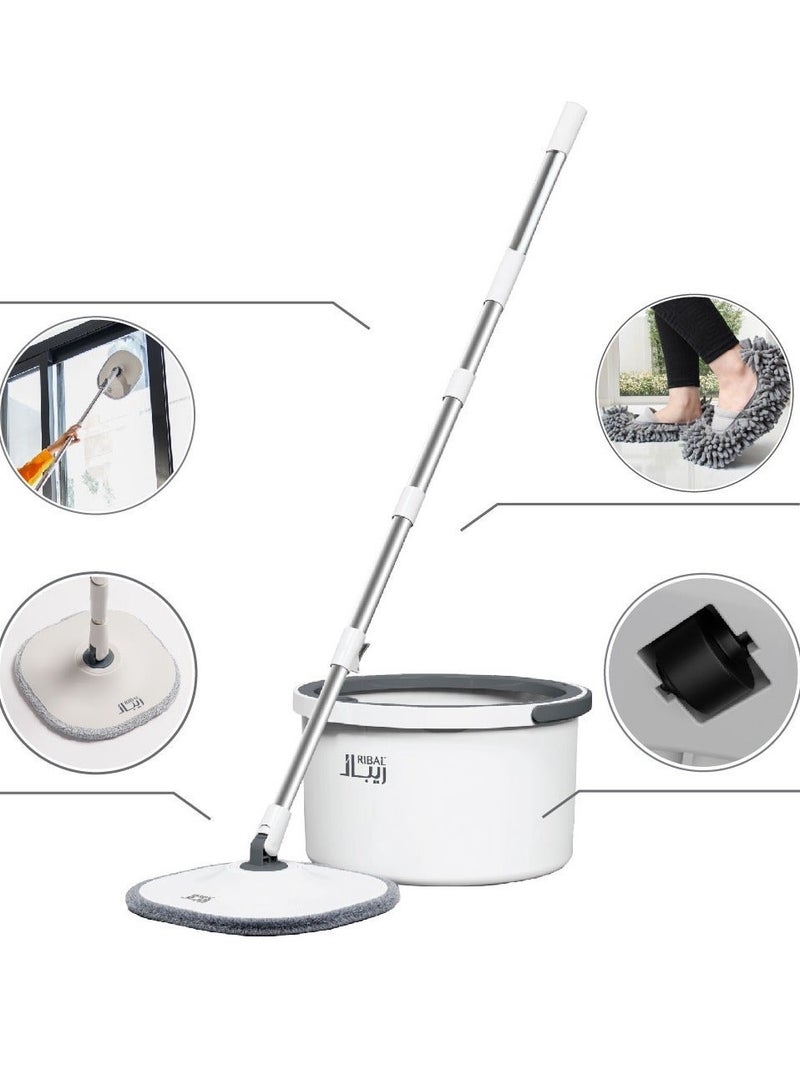 ريبال ممسحة ماجيك برو للأرضيات مع دلو ذكي مزدوج الخزان - ممسحة مسطحة دوارة 360 درجة مع بخاخ، مقبض عصر تلقائي ووسادات من الألياف الدقيقة - نظام تنظيف جاف ورطب، عجلات لسهولة الحركة، تصميم موفر للمياه - Image 2