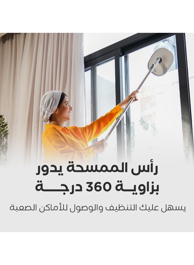 ريبال ممسحة ماجيك برو للأرضيات مع دلو ذكي مزدوج الخزان - ممسحة مسطحة دوارة 360 درجة مع بخاخ، مقبض عصر تلقائي ووسادات من الألياف الدقيقة - نظام تنظيف جاف ورطب، عجلات لسهولة الحركة، تصميم موفر للمياه - Image 3