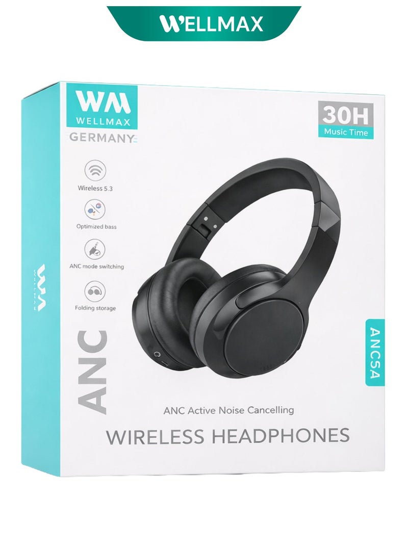 WELLMAX WM Wireless Headphones Bluetooth ANC Noise Cancelling ,Deep Bass Headset with Mic Foldable for iPhone Android Gaming – WMAX ANC-54 - Image 3