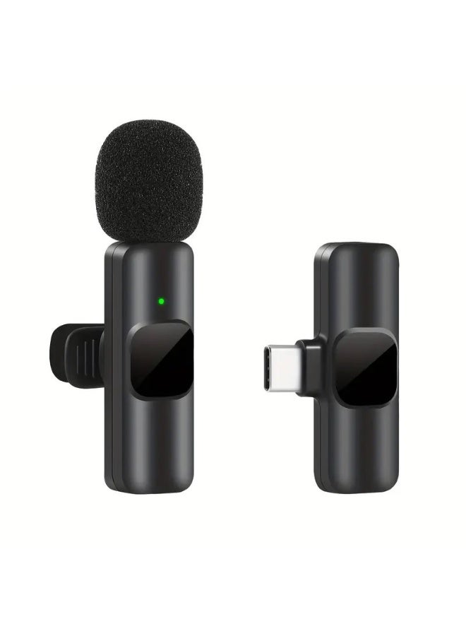 Wireless Lavalier Microphone System With One-touch Recording, Clip-on Design, USB Type-C Connector, Omnidirectional Polar Pattern For Live Streaming, USB Rechargeable Lithium Polymer Battery, Plug-and-play Compatibility  - Image 1