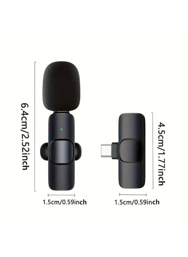 Wireless Lavalier Microphone System With One-touch Recording, Clip-on Design, USB Type-C Connector, Omnidirectional Polar Pattern For Live Streaming, USB Rechargeable Lithium Polymer Battery, Plug-and-play Compatibility  - Image 2