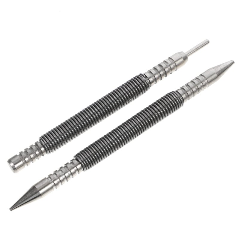 2 Piece Spring Loaded Nail Punch Set Hammerless Tool for Glass Wood Metal DIY - Image 2