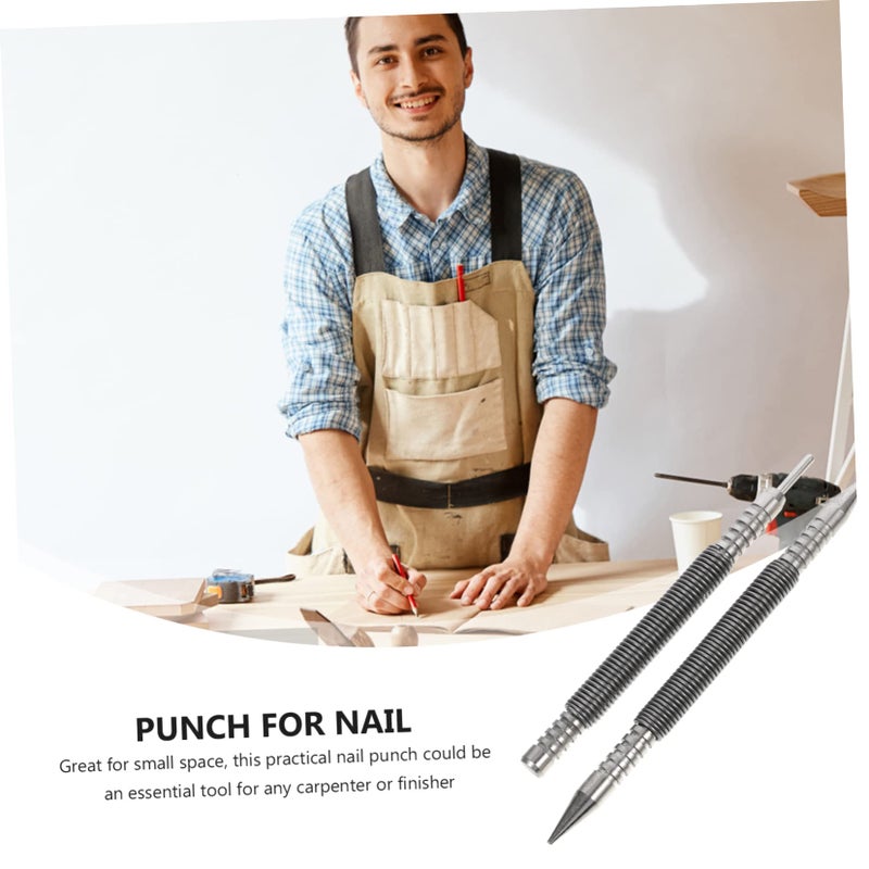 2 Piece Spring Loaded Nail Punch Set Hammerless Tool for Glass Wood Metal DIY - Image 4