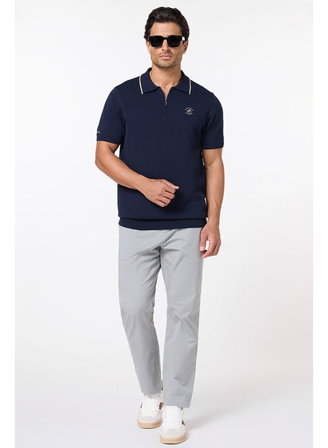 تكلف The Deep Navy Cotton Polo with Quarter-Zip, Comfort Fit - Image 4