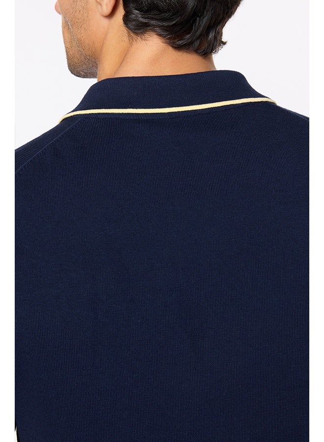 تكلف The Deep Navy Cotton Polo with Quarter-Zip, Comfort Fit - Image 5