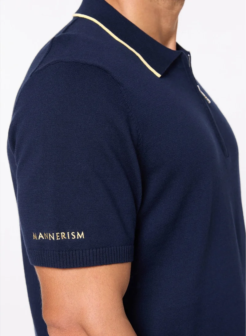 MANNERISM  The Deep Navy Cotton Polo with Quarter-Zip, Comfort Fit for Men | Best Price UAE