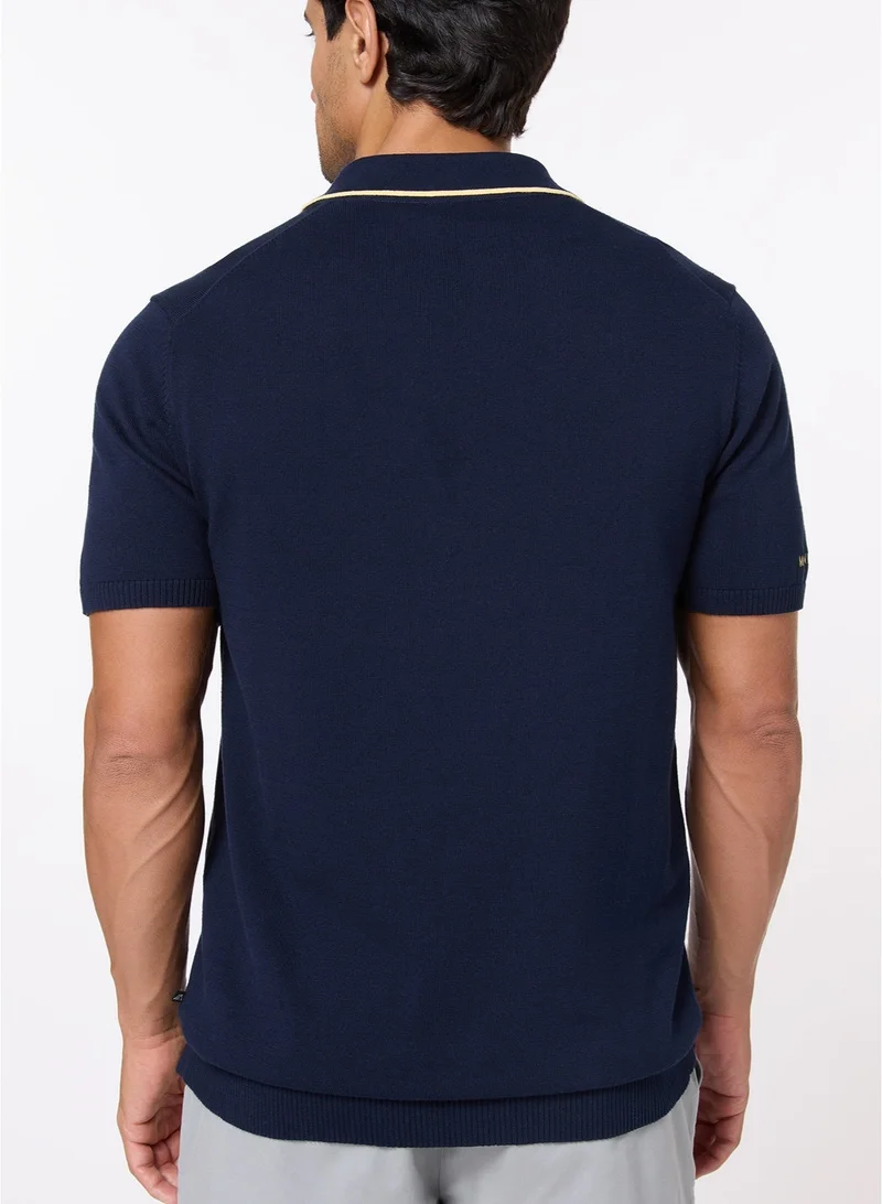 MANNERISM  The Deep Navy Cotton Polo with Quarter-Zip, Comfort Fit for Men | Best Price UAE