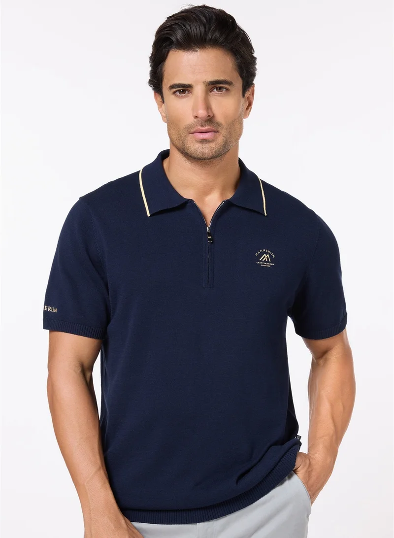 MANNERISM  The Deep Navy Cotton Polo with Quarter-Zip, Comfort Fit for Men | Best Price UAE