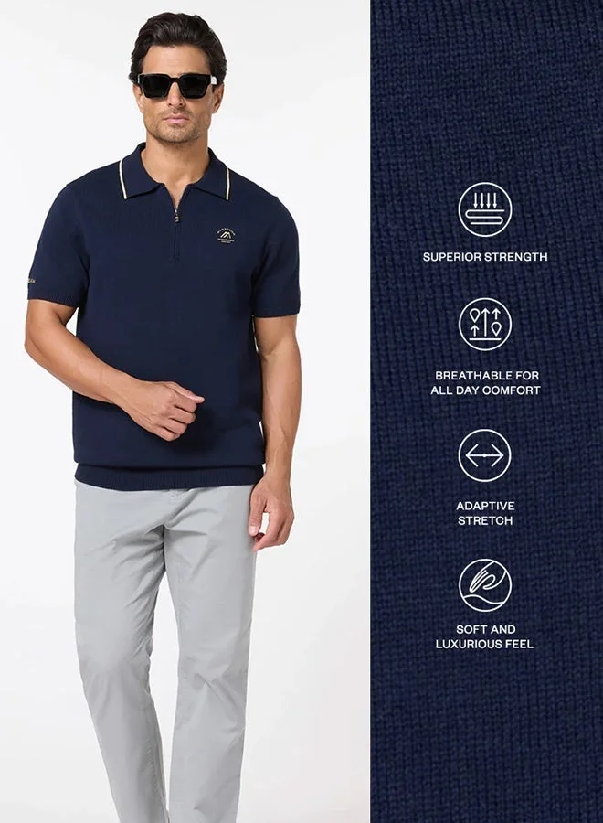 MANNERISM  The Deep Navy Cotton Polo with Quarter-Zip, Comfort Fit for Men | Best Price UAE