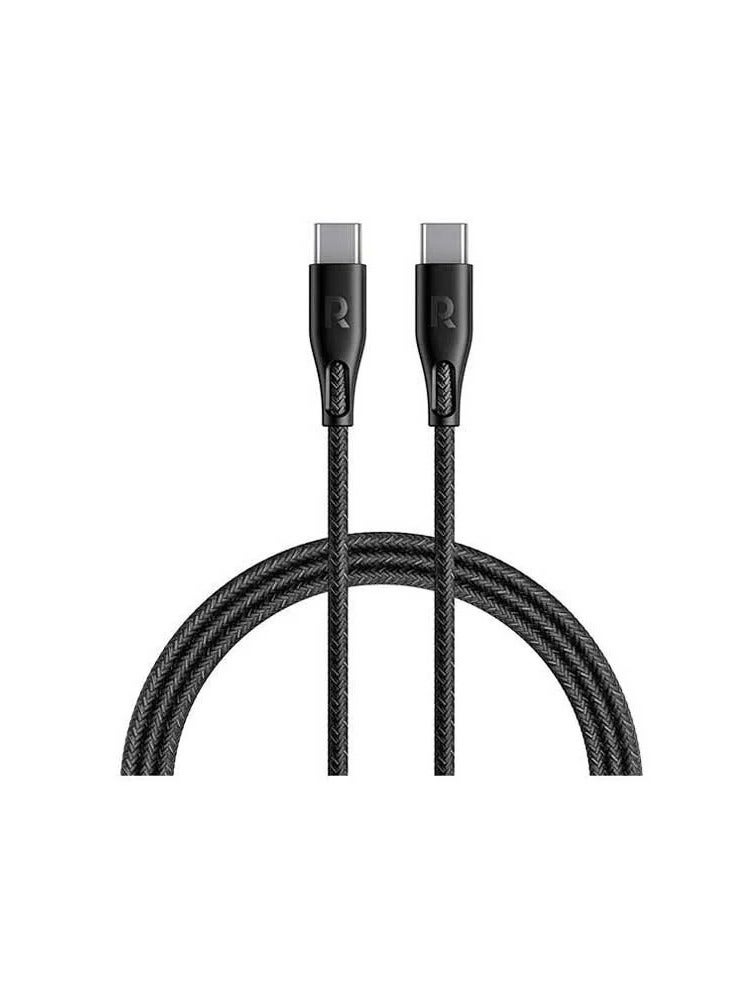 RAVPOWER 60W Fast charging Type C to C Cable 1.2m Nylon Color Braid Cable Offline C C 3A 60W 480Mbps Nylon braided-Black Black - Image 1