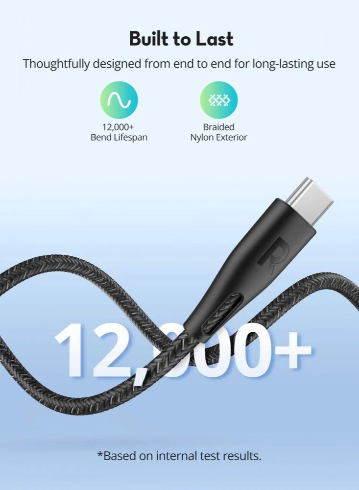 RAVPOWER 60W Fast charging Type C to C Cable 1.2m Nylon Color Braid Cable Offline C C 3A 60W 480Mbps Nylon braided-Black Black - Image 4