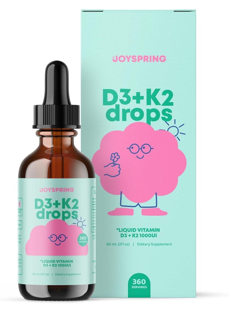 JoySpring Children Vitamin D Drops - Kids Vitamin D Liquid - Vitamin D3 K2 1000iu Drops for Kids May Support Strong Bones and Healthy Immune System - Liquid Vitamin D for Kids & Children - 360 Servings - Image 1