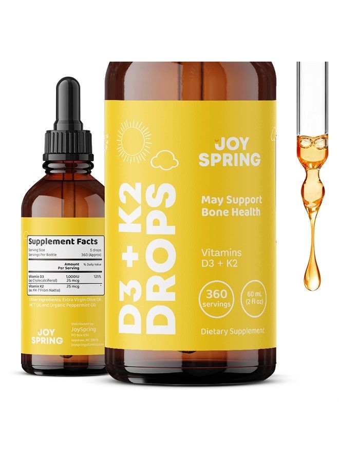 JoySpring Children Vitamin D Drops - Kids Vitamin D Liquid - Vitamin D3 K2 1000iu Drops for Kids May Support Strong Bones and Healthy Immune System - Liquid Vitamin D for Kids & Children - 360 Servings - Image 4