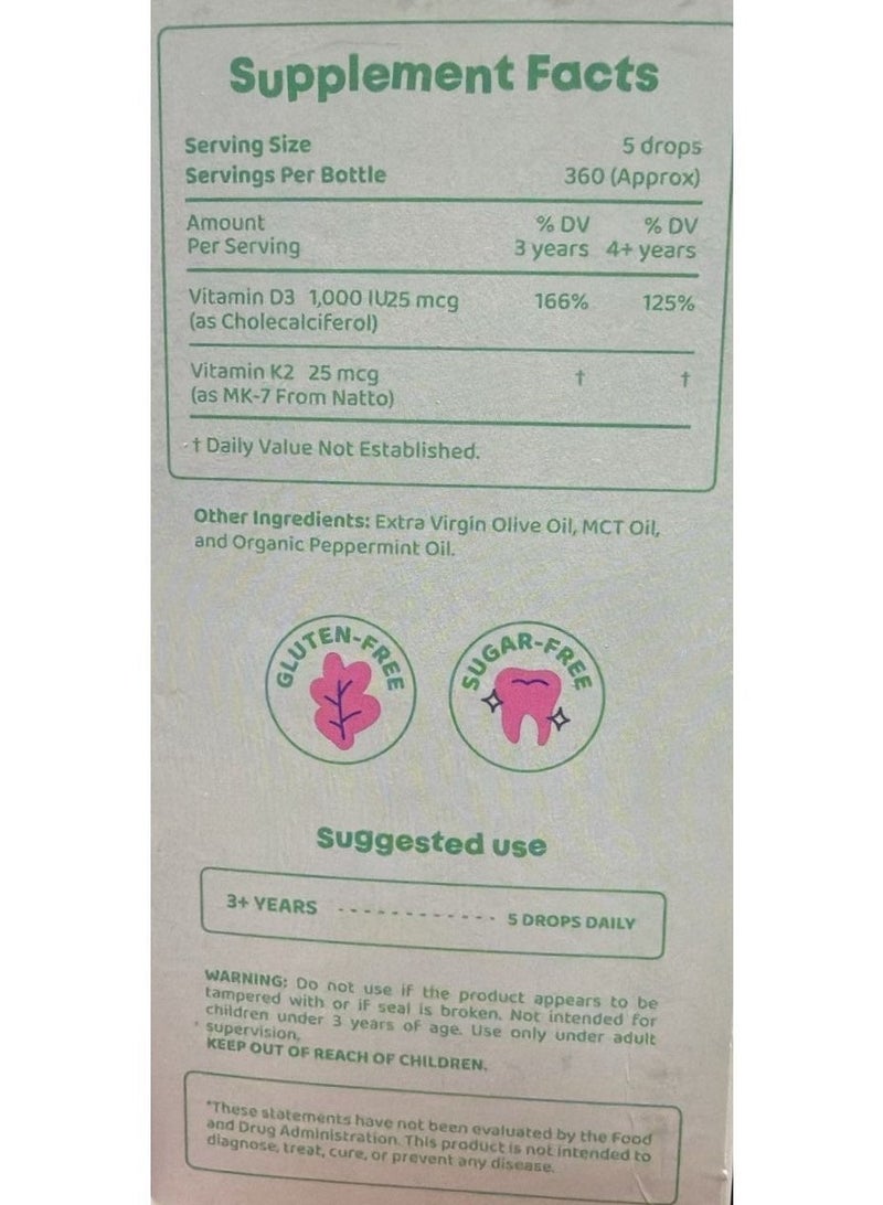 JoySpring Children Vitamin D Drops - Kids Vitamin D Liquid - Vitamin D3 K2 1000iu Drops for Kids May Support Strong Bones and Healthy Immune System - Liquid Vitamin D for Kids & Children - 360 Servings - Image 5