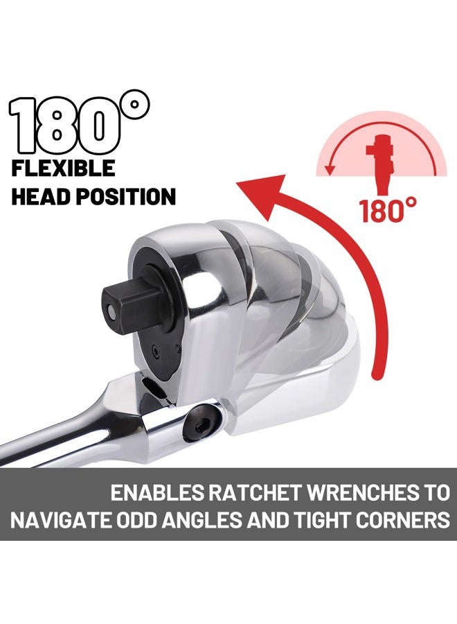 UYECOVE 1/2 3/8 1/4 Inch Drive Ratchet Set, 4Pcs Flex Head Ratchet Set, 72 Tooth Quick Release Flexible Swivel Head Socket Ratchet Wrench Set - Image 4