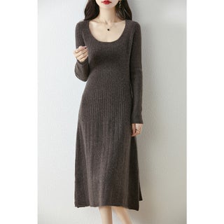 U-Neck Cashmere Dress Womens Mid-Length Pullover Sweater Autumn and Winter Slim Knitted Bottoming Sweater Pure Wool Sweater Dress Mocha brown - pzsku/Z4A38891132CB38DE8243Z/45/1746232729/2f132d2d-2bd0-4642-a99f-eff2498c2c93