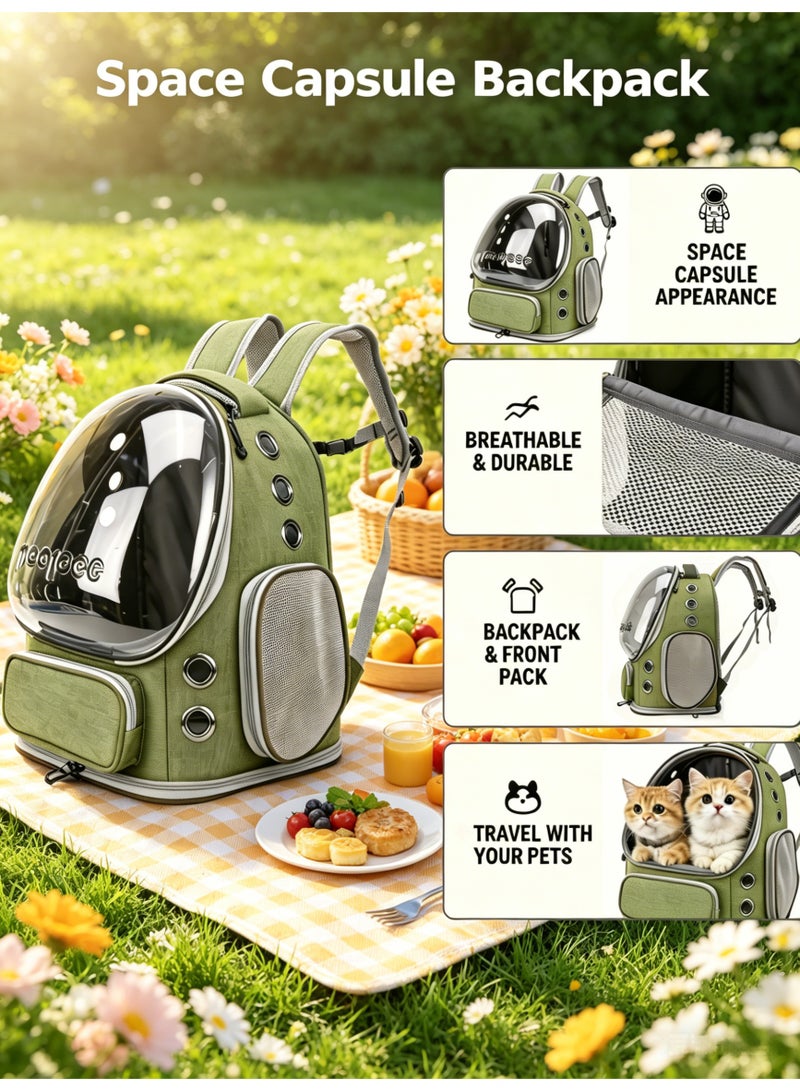 Stylish Pet Carrier Backpack, Breathable Cat Carrier Bag, Pet Bubble Backpack, Pet Travel Bag with Space Cover, Transparent Waterproof Portable Pet Space Capsule Backpack for Travel, Hiking, Walking and Outdoor - Image 2