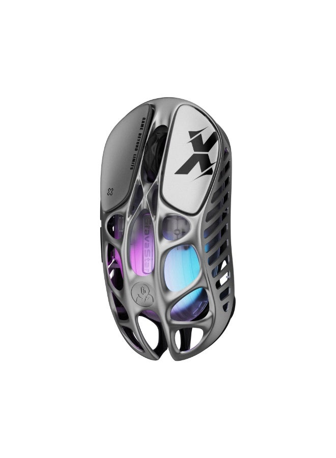 جرافا ستار ماوس الألعاب اللاسلكي Mercury X Pro، 49 جرام خفيف الوزن للغاية، مستشعر PAW3950 بدقة 32000 نقطة في البوصة، معدل استجابة 8000 هرتز، تصميم هولوي من سبائك المغنيسيوم، إضاءة RGB، 5 أزرار قابلة للبرمجة، فضي - Image 4