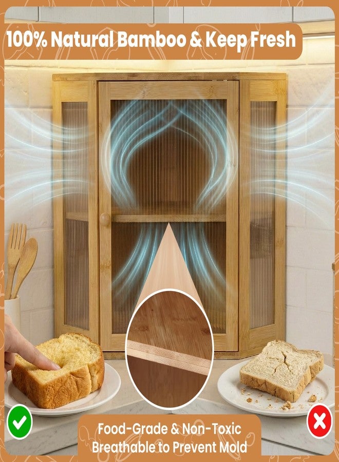 TIRYIUOU Corner Bread Box for Kitchen Countertop: Bamboo Storage Container for Homemade Bread, Two Layer Breadbox under Cabinet Mount, Large Bread Holder for Kitchen Counter, Pantry Shelf - Image 4