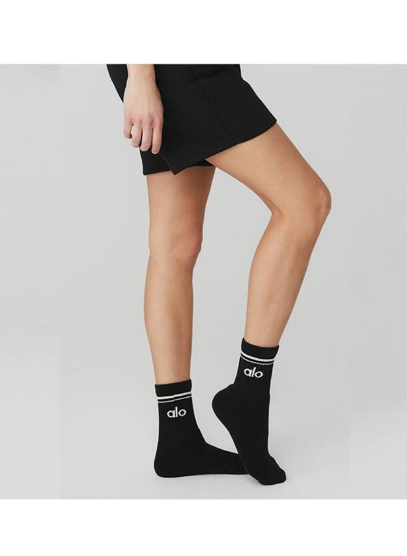 ALO Black, pure cotton, striped, high-top stockings - Image 2