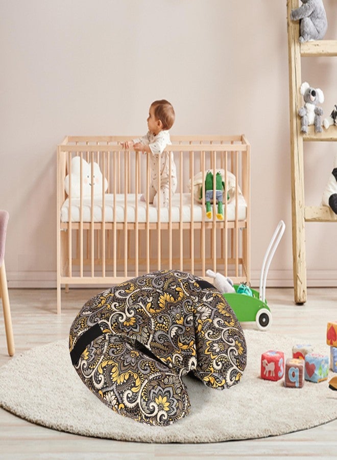 BOFFLE 5in1 New Born Baby Feeding Pillow with 100% Cotton Detachable Cover | with Belt and Baby Hoop | Breastfeeding Pillow | Nursing Pillow (Yellow d) - Image 2