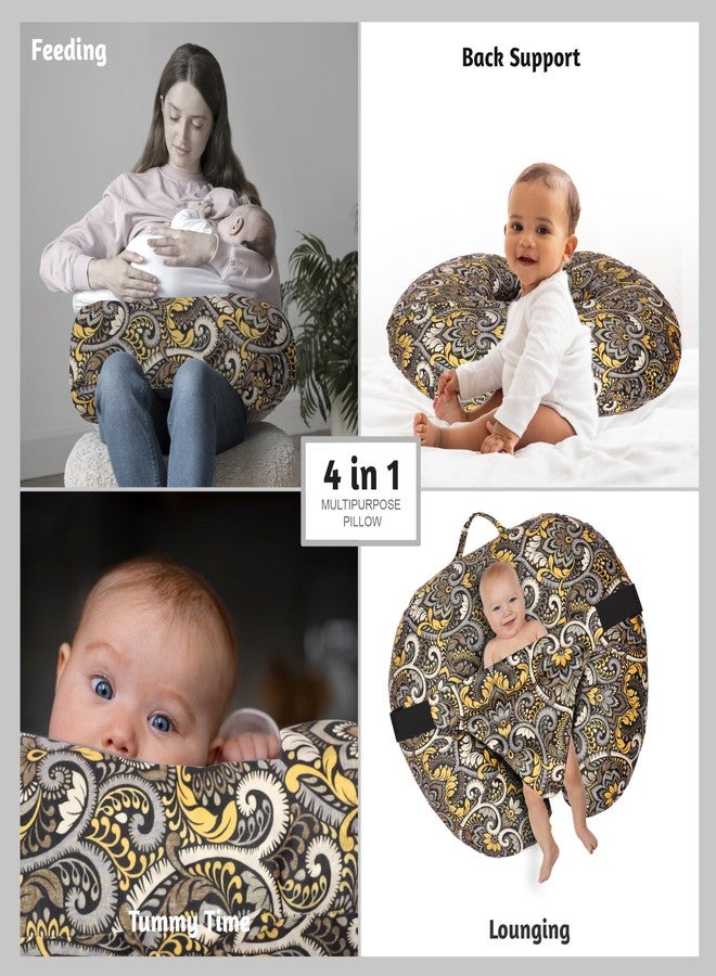 BOFFLE 5in1 New Born Baby Feeding Pillow with 100% Cotton Detachable Cover | with Belt and Baby Hoop | Breastfeeding Pillow | Nursing Pillow (Yellow d) - Image 4