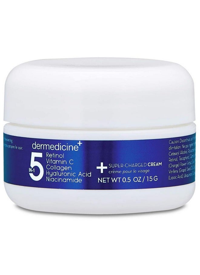 Dermedicine - 5 In 1 Retinol, Vitamin C, Collagen, Hyaluronic Acid, Niacinamide | Potent Face Cream Which May Help Improve Appearance Fine Lines And Wrinkles And Reduce Appearance Of Dark Spots | Trial .5Oz - Image 1