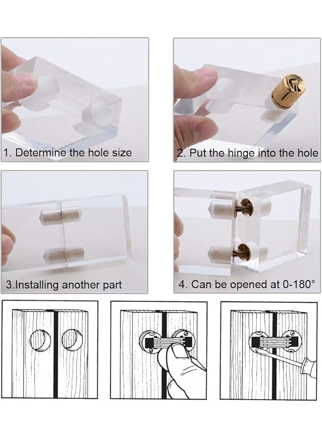 S-TOP 10x Brass Barrel Hinges Hidden Invisible Cabinet Furniture Hinges Concealed 180 Degree Opening Angle w/20x screws (14mm) - Image 3